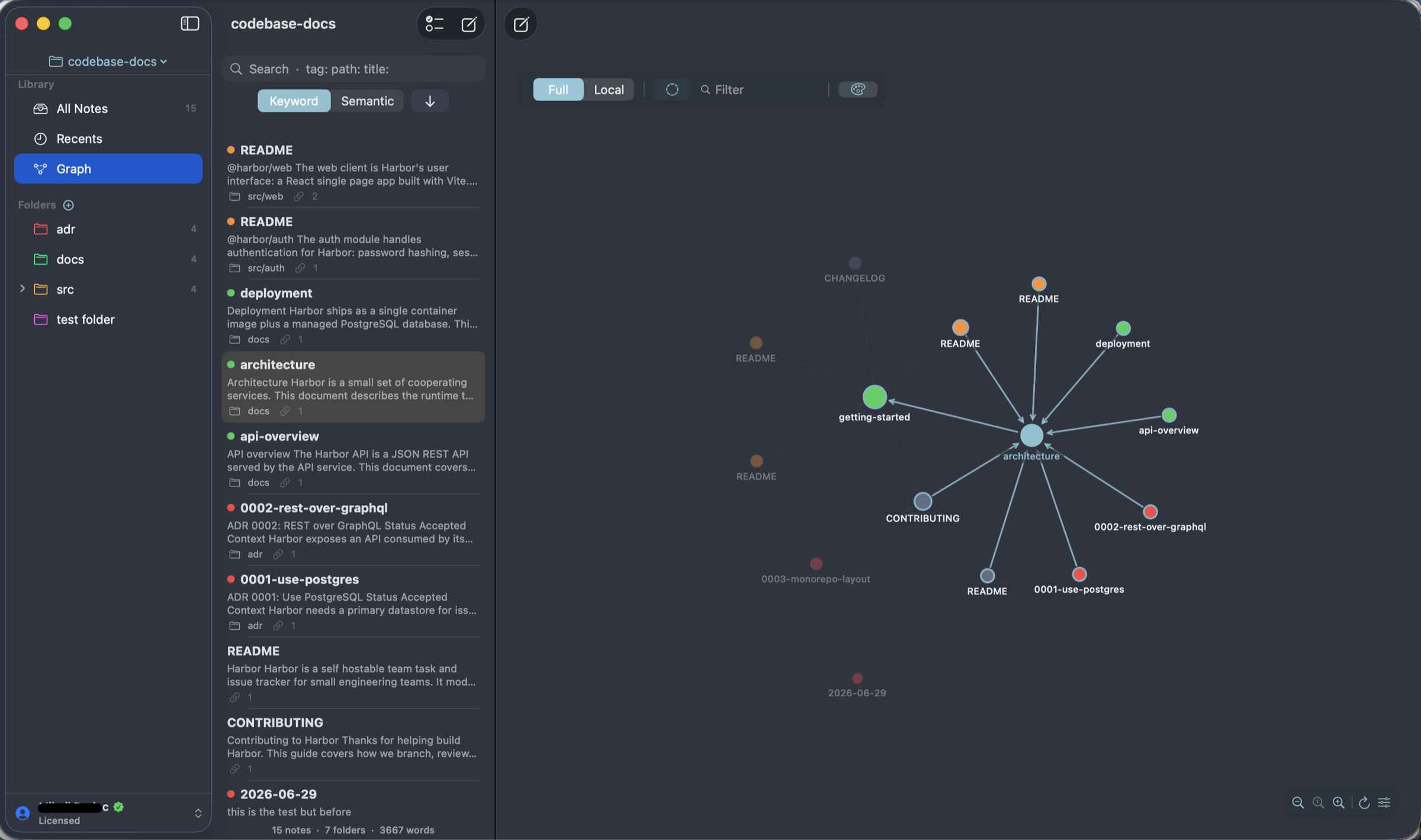 Metis graph view of linked notes on macOS