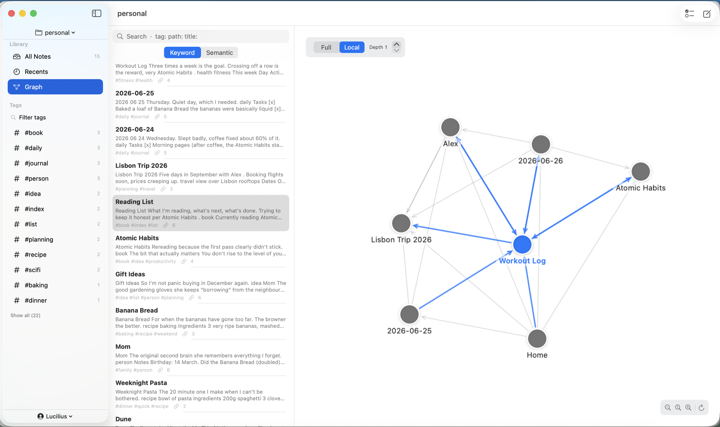 Metis graph view of linked notes on macOS