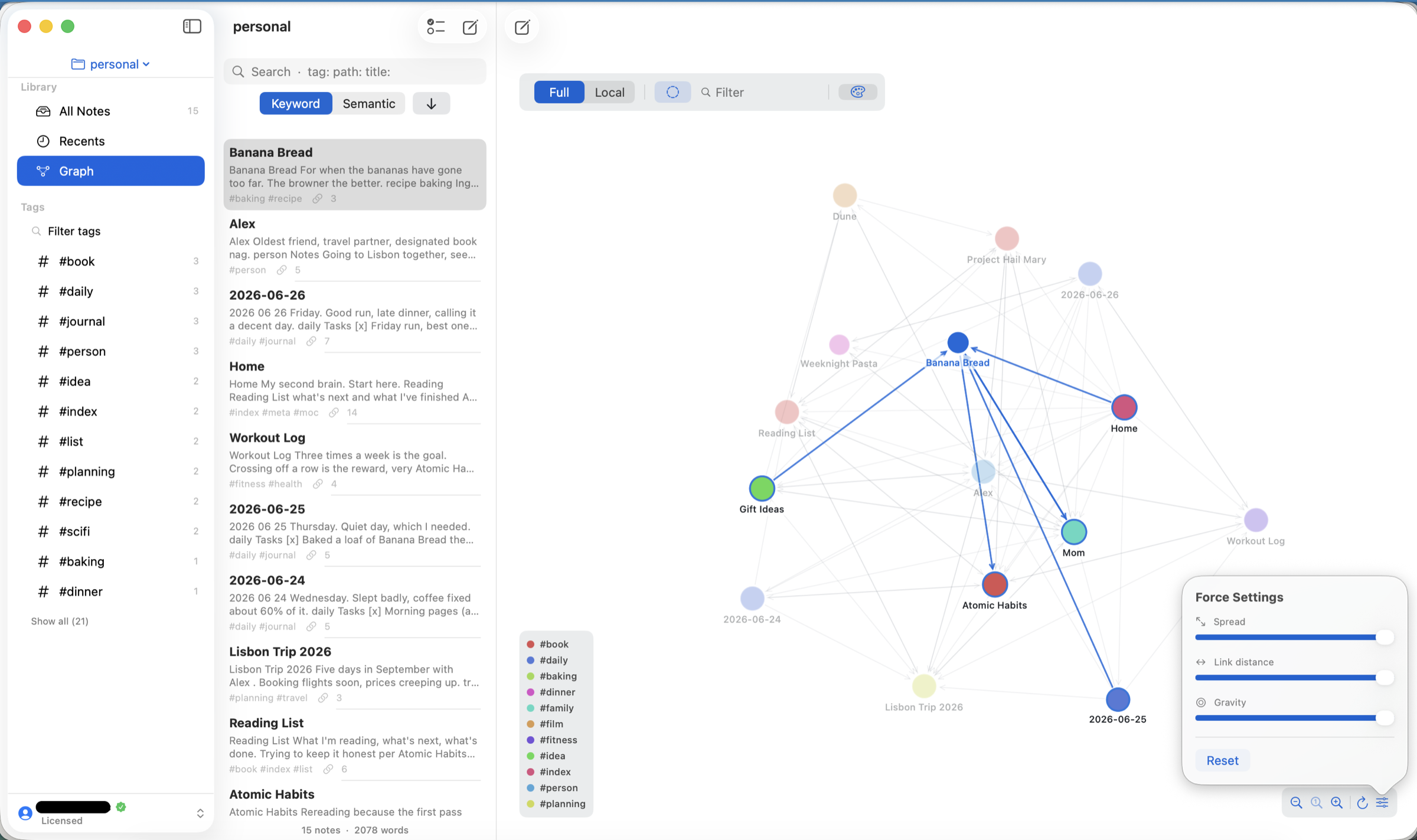 Metis graph view of linked notes on macOS